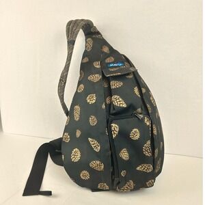 KAVU Rope Bag Sling Backpack Black Pinecone Print Canvas Crossbody Bag